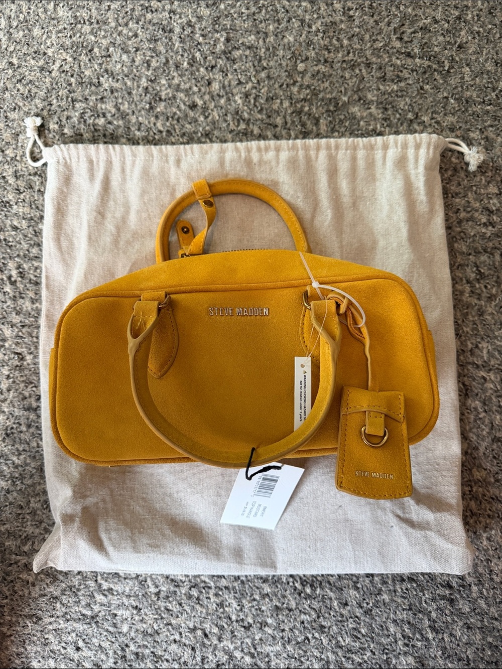 Steve Madden Yellow Suede Satchel with Luggage Tag